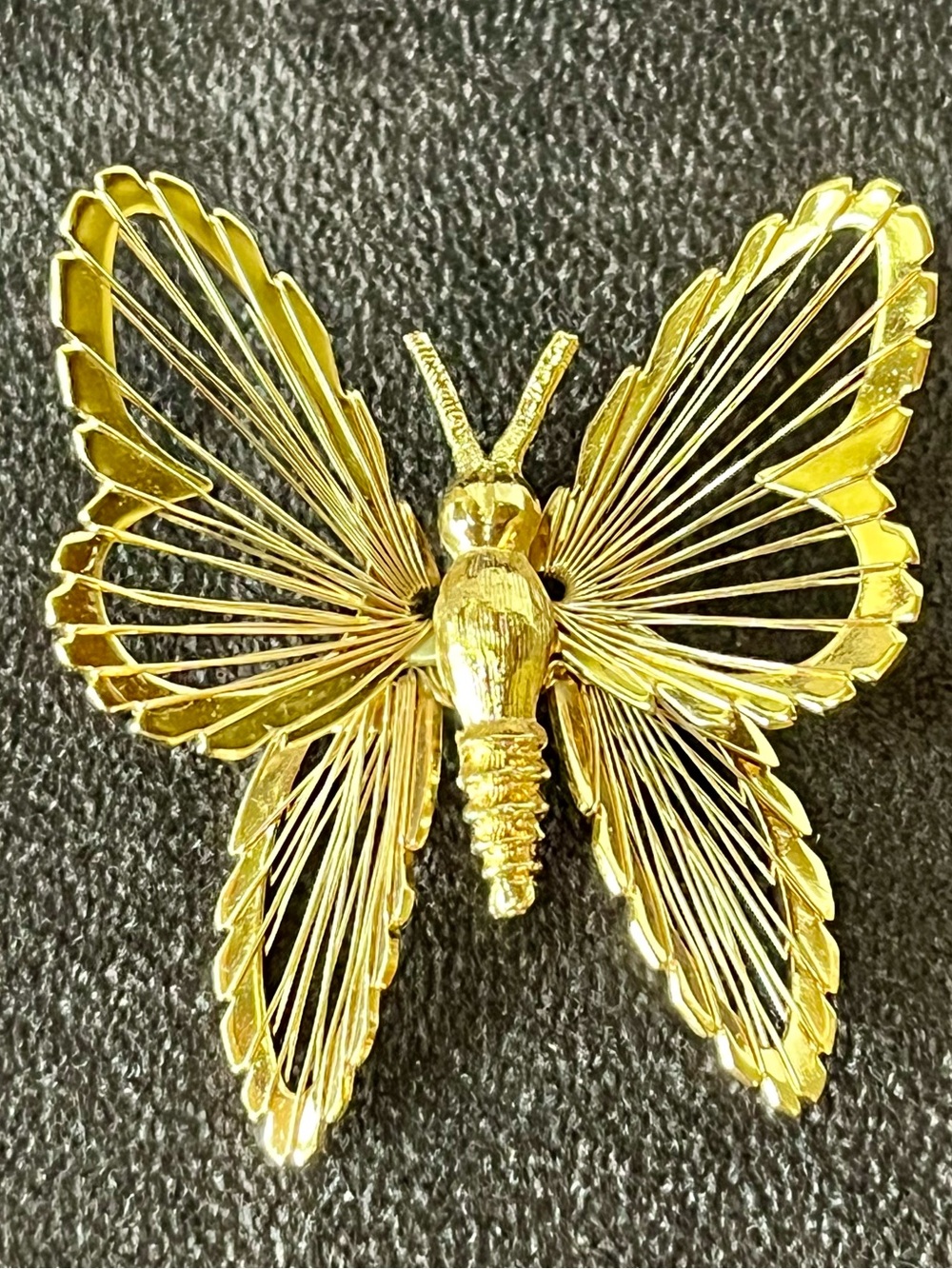 Vintage 1960s Monet Signed Gold Tone Wire Butterfly Brooch Pin